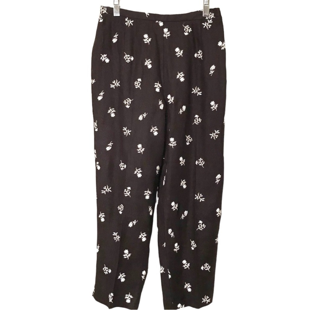 Black Linen Pants Embroidery Accent